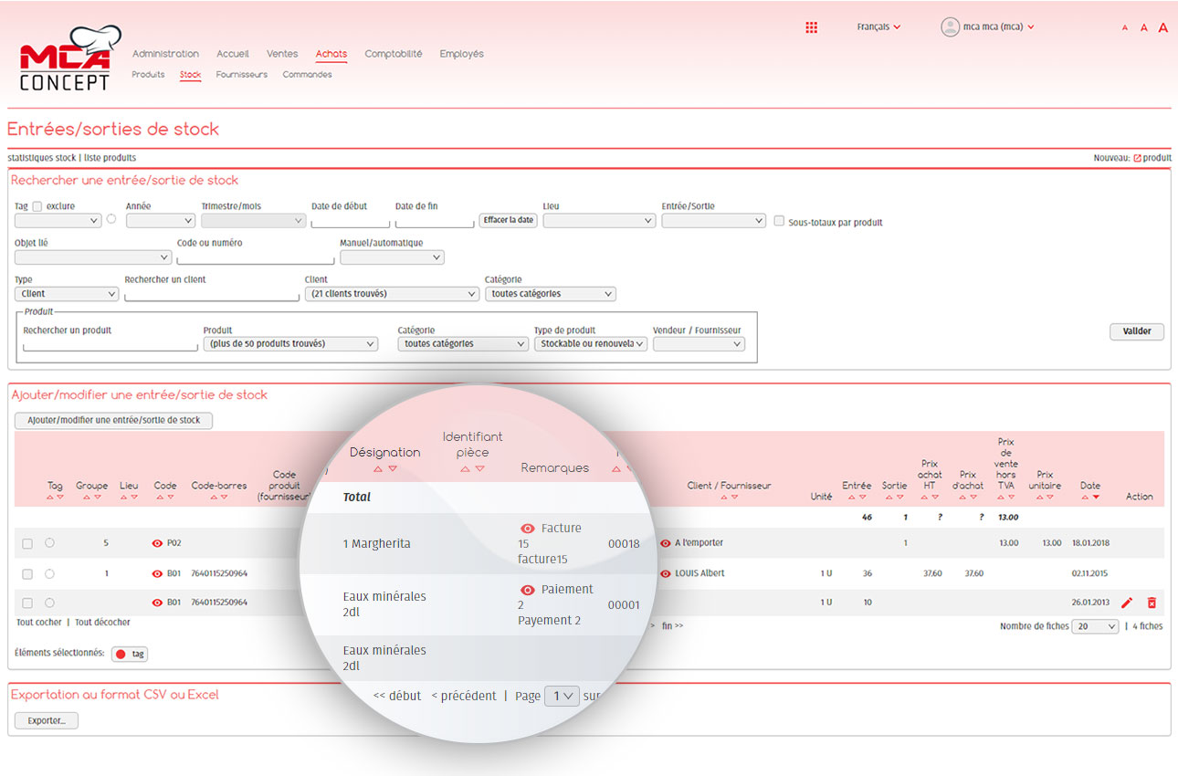 Présentation de la gestion de stock dans MCA Catering