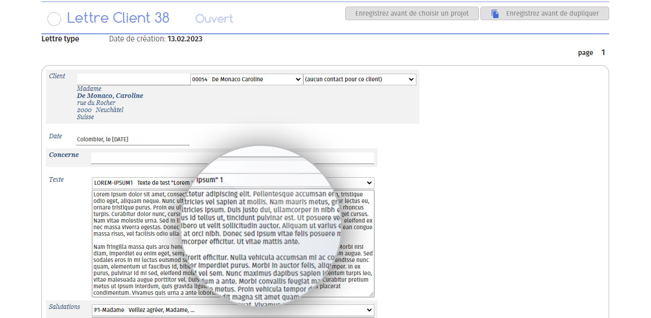 Présentation de la communication client dans MCA Tickets